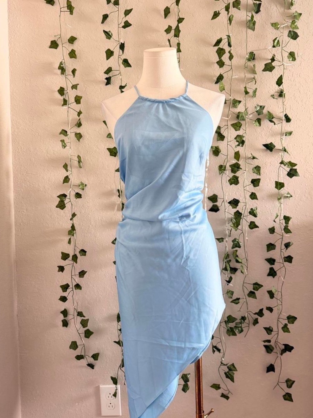 Nookie Sky Blue Asymmetrical Halter Dress